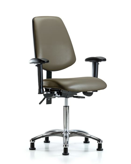 Blue Ridge Ergonomics VMBCH-MB-CR-T0-A1-NF-RG-8809 Rutledge Vinyl Chair Chrome - Medium Bench Height with Medium Back, Adjustable Arms, & Stationary Glides in Taupe Supernova™ Vinyl