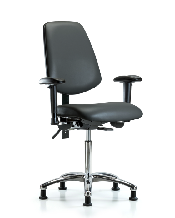Blue Ridge Ergonomics VMBCH-MB-CR-T0-A1-NF-RG-8823 Rutledge Vinyl Chair Chrome - Medium Bench Height with Medium Back, Adjustable Arms, & Stationary Glides in Carbon Supernova™ Vinyl