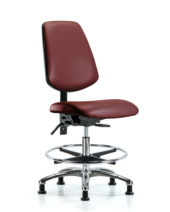 Blue Ridge Ergonomics VMBCH-MB-CR-T1-A0-CF-RG-8815 Rutledge Vinyl Chair Chrome - Medium Bench Height with Medium Back, Seat Tilt, Chrome Foot Ring, & Stationary Glides in Borscht Supernova™ Vinyl