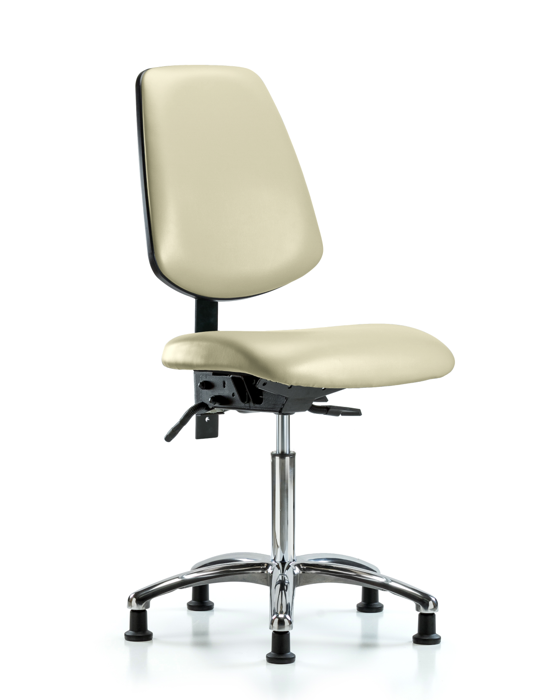 Blue Ridge Ergonomics VMBCH-MB-CR-T1-A0-NF-RG-8501 Rutledge Vinyl Chair Chrome - Medium Bench Height with Medium Back, Seat Tilt, & Stationary Glides in Adobe White Trailblazer™ Vinyl