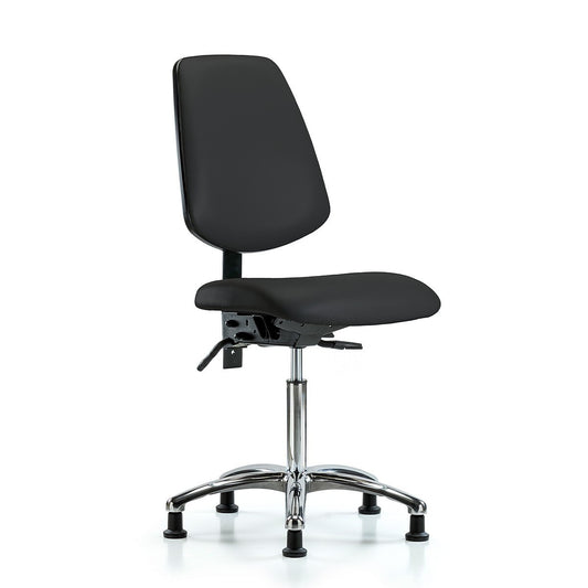 Blue Ridge Ergonomics VMBCH-MB-CR-T1-A0-NF-RG-8540 Rutledge Vinyl Chair Chrome - Medium Bench Height with Medium Back, Seat Tilt, & Stationary Glides in Black Trailblazer™ Vinyl