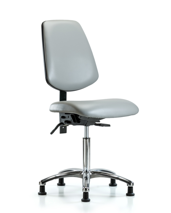 Blue Ridge Ergonomics VMBCH-MB-CR-T1-A0-NF-RG-8567 Rutledge Vinyl Chair Chrome - Medium Bench Height with Medium Back, Seat Tilt, & Stationary Glides in Dove Trailblazer™ Vinyl