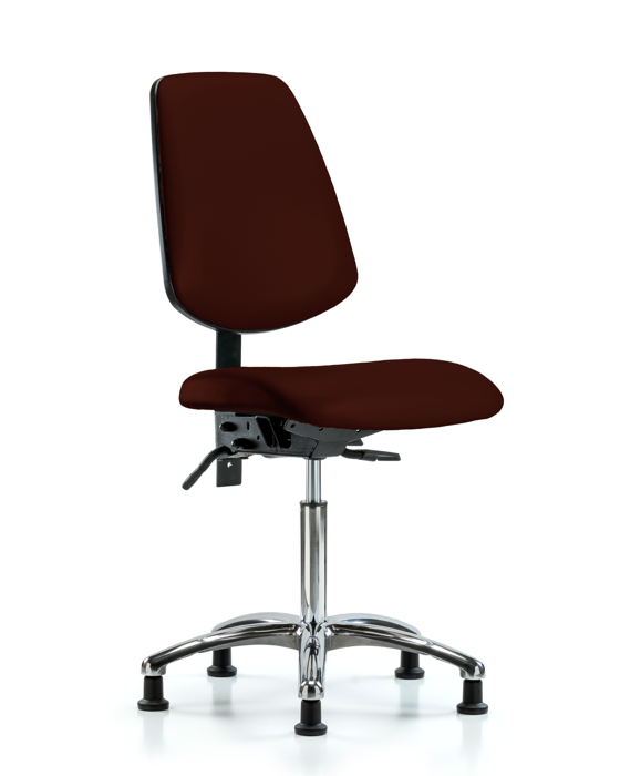 Blue Ridge Ergonomics VMBCH-MB-CR-T1-A0-NF-RG-8569 Rutledge Vinyl Chair Chrome - Medium Bench Height with Medium Back, Seat Tilt, & Stationary Glides in Burgundy Trailblazer™ Vinyl