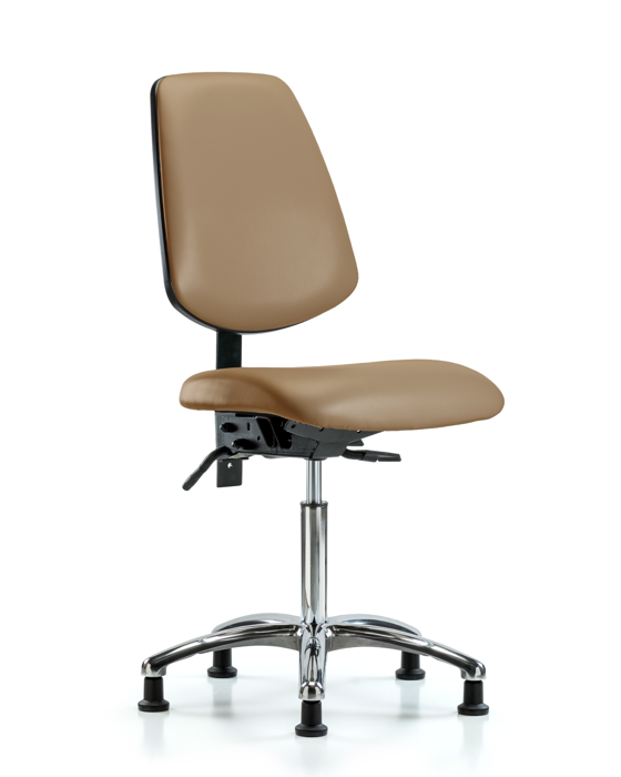 Blue Ridge Ergonomics VMBCH-MB-CR-T1-A0-NF-RG-8584 Rutledge Vinyl Chair Chrome - Medium Bench Height with Medium Back, Seat Tilt, & Stationary Glides in Taupe Trailblazer™ Vinyl
