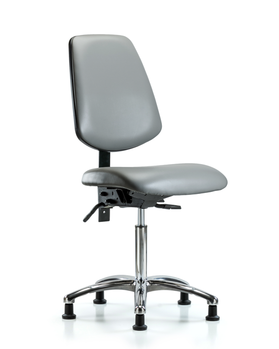Blue Ridge Ergonomics VMBCH-MB-CR-T1-A0-NF-RG-8840 Rutledge Vinyl Chair Chrome - Medium Bench Height with Medium Back, Seat Tilt, & Stationary Glides in Sterling Supernova™ Vinyl