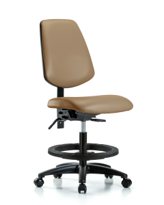 Blue Ridge Ergonomics VMBCH-MB-RG-T0-A0-BF-RC-8584 Rutledge Vinyl Chair - Medium Bench Height with Medium Back, Black Foot Ring, & Casters in Taupe Trailblazer™ Vinyl