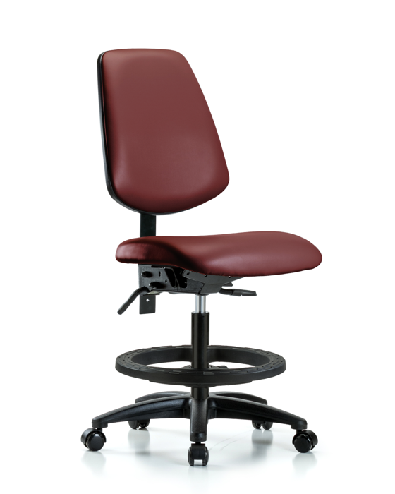 Blue Ridge Ergonomics VMBCH-MB-RG-T0-A0-BF-RC-8815 Rutledge Vinyl Chair - Medium Bench Height with Medium Back, Black Foot Ring, & Casters in Borscht Supernova™ Vinyl