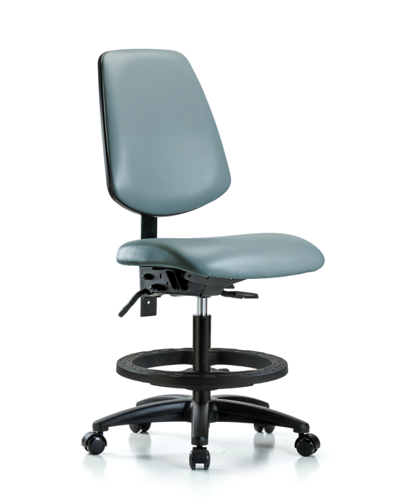 Blue Ridge Ergonomics VMBCH-MB-RG-T0-A0-BF-RC-8822 Rutledge Vinyl Chair - Medium Bench Height with Medium Back, Black Foot Ring, & Casters in Storm Supernova™ Vinyl