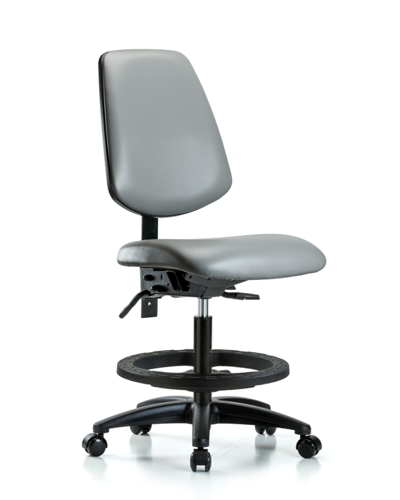 Blue Ridge Ergonomics VMBCH-MB-RG-T0-A0-BF-RC-8840 Rutledge Vinyl Chair - Medium Bench Height with Medium Back, Black Foot Ring, & Casters in Sterling Supernova™ Vinyl