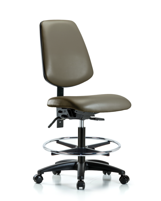 Blue Ridge Ergonomics VMBCH-MB-RG-T0-A0-CF-RC-8809 Rutledge Vinyl Chair - Medium Bench Height with Medium Back, Chrome Foot Ring, & Casters in Taupe Supernova™ Vinyl