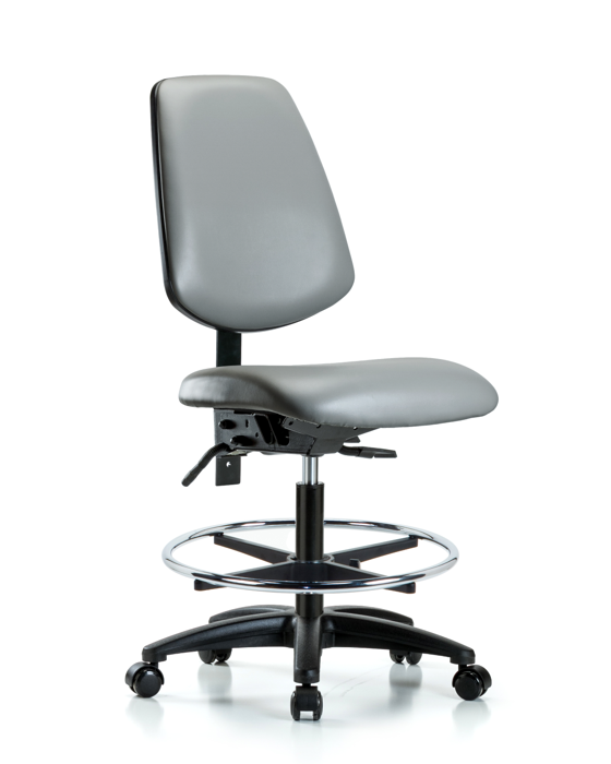 Blue Ridge Ergonomics VMBCH-MB-RG-T0-A0-CF-RC-8840 Rutledge Vinyl Chair - Medium Bench Height with Medium Back, Chrome Foot Ring, & Casters in Sterling Supernova™ Vinyl