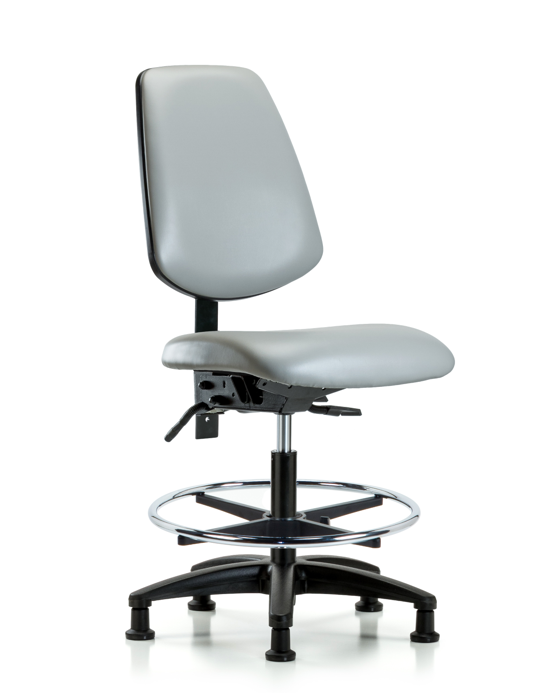 Blue Ridge Ergonomics VMBCH-MB-RG-T0-A0-CF-RG-8567 Rutledge Vinyl Chair - Medium Bench Height with Medium Back, Chrome Foot Ring, & Stationary Glides in Dove Trailblazer™ Vinyl