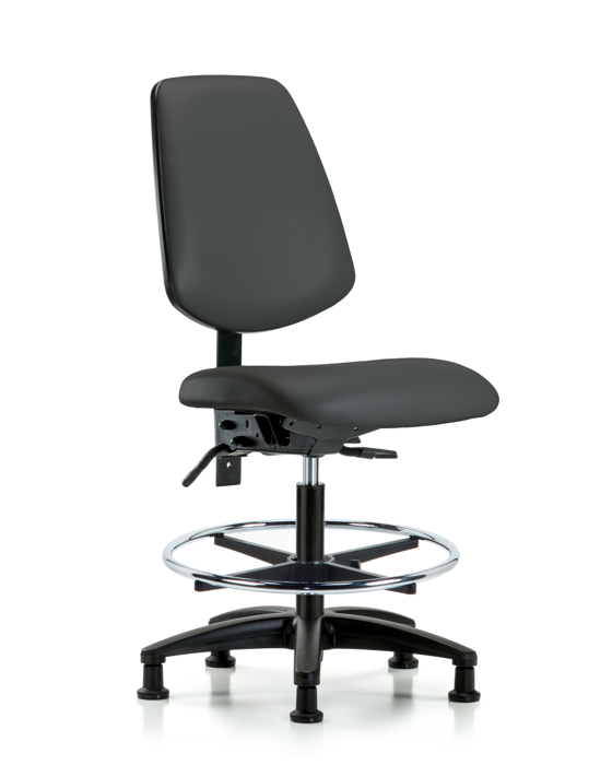 Blue Ridge Ergonomics VMBCH-MB-RG-T0-A0-CF-RG-8605 Rutledge Vinyl Chair - Medium Bench Height with Medium Back, Chrome Foot Ring, & Stationary Glides in Charcoal Trailblazer™ Vinyl