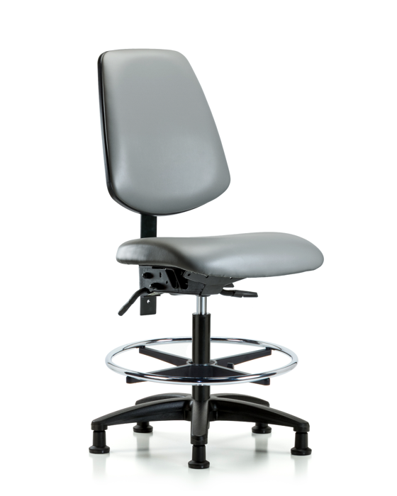 Blue Ridge Ergonomics VMBCH-MB-RG-T0-A0-CF-RG-8840 Rutledge Vinyl Chair - Medium Bench Height with Medium Back, Chrome Foot Ring, & Stationary Glides in Sterling Supernova™ Vinyl