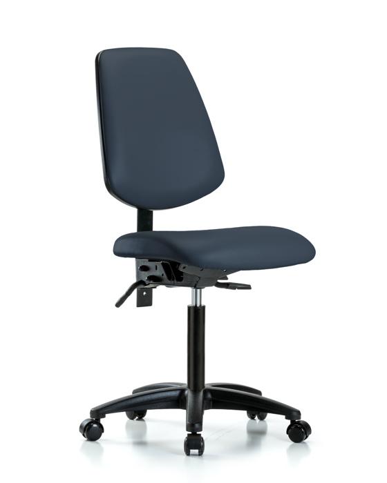 Blue Ridge Ergonomics VMBCH-MB-RG-T0-A0-NF-RC-8582 Rutledge Vinyl Chair - Medium Bench Height with Medium Back & Casters in Imperial Blue Trailblazer™ Vinyl