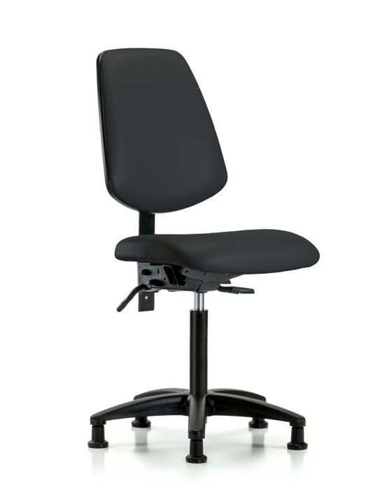 Blue Ridge Ergonomics VMBCH-MB-RG-T0-A0-NF-RG-8540 Rutledge Vinyl Chair - Medium Bench Height with Medium Back & Stationary Glides in Black Trailblazer™ Vinyl