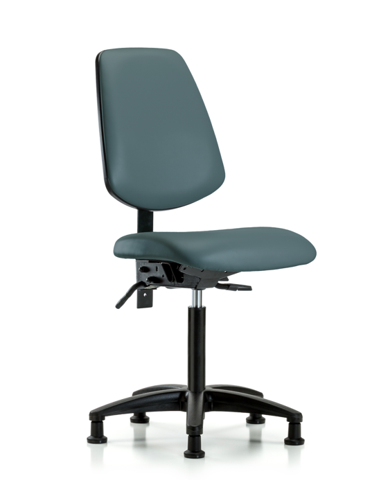 Blue Ridge Ergonomics VMBCH-MB-RG-T0-A0-NF-RG-8546 Rutledge Vinyl Chair - Medium Bench Height with Medium Back & Stationary Glides in Colonial Blue Trailblazer™ Vinyl