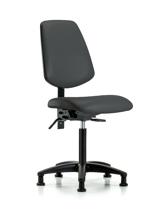 Blue Ridge Ergonomics VMBCH-MB-RG-T0-A0-NF-RG-8605 Rutledge Vinyl Chair - Medium Bench Height with Medium Back & Stationary Glides in Charcoal Trailblazer™ Vinyl