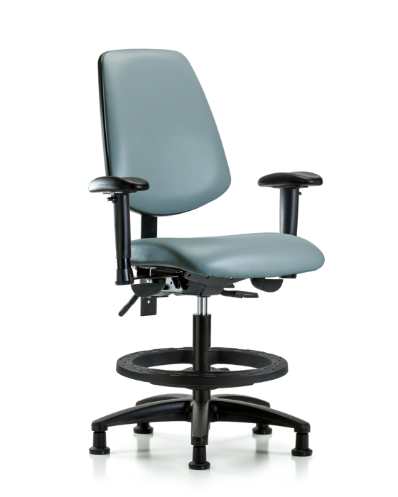 Blue Ridge Ergonomics VMBCH-MB-RG-T0-A1-BF-RG-8822 Rutledge Vinyl Chair - Medium Bench Height with Medium Back, Adjustable Arms, Black Foot Ring, & Stationary Glides in Storm Supernova™ Vinyl