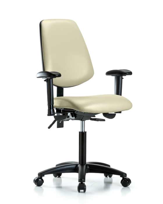 Blue Ridge Ergonomics VMBCH-MB-RG-T0-A1-NF-RC-8501 Rutledge Vinyl Chair - Medium Bench Height with Medium Back, Adjustable Arms, & Casters in Adobe White Trailblazer™ Vinyl