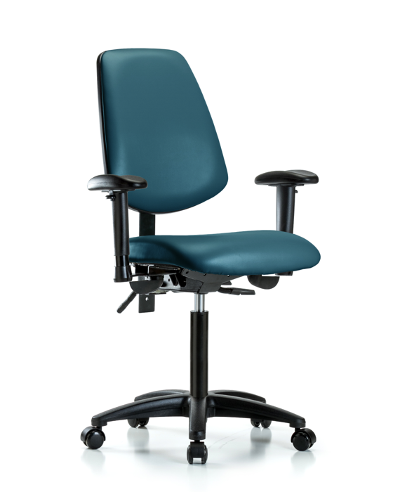 Blue Ridge Ergonomics VMBCH-MB-RG-T0-A1-NF-RC-8801 Rutledge Vinyl Chair - Medium Bench Height with Medium Back, Adjustable Arms, & Casters in Marine Blue Supernova™ Vinyl