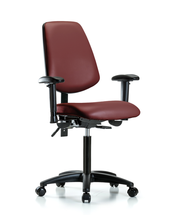 Blue Ridge Ergonomics VMBCH-MB-RG-T0-A1-NF-RC-8815 Rutledge Vinyl Chair - Medium Bench Height with Medium Back, Adjustable Arms, & Casters in Borscht Supernova™ Vinyl