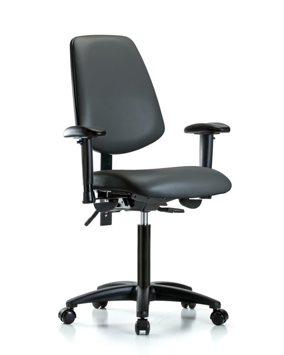 Blue Ridge Ergonomics VMBCH-MB-RG-T0-A1-NF-RC-8823 Rutledge Vinyl Chair - Medium Bench Height with Medium Back, Adjustable Arms, & Casters in Carbon Supernova™ Vinyl