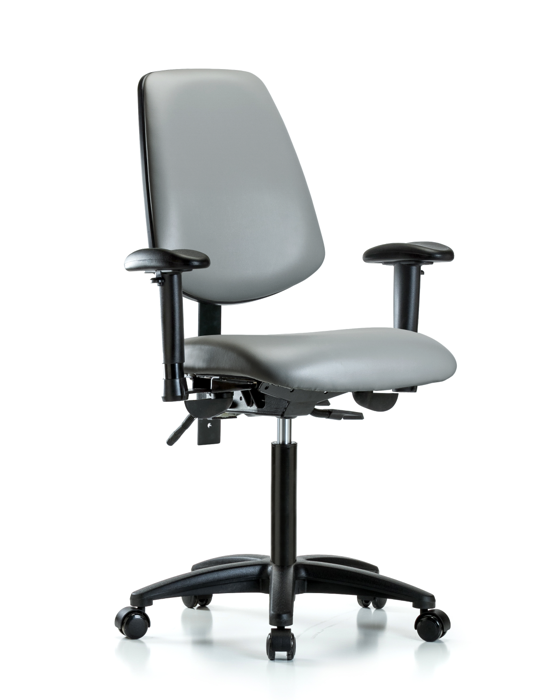 Blue Ridge Ergonomics VMBCH-MB-RG-T0-A1-NF-RC-8840 Rutledge Vinyl Chair - Medium Bench Height with Medium Back, Adjustable Arms, & Casters in Sterling Supernova™ Vinyl