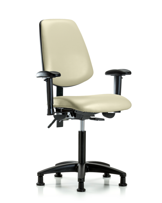 Blue Ridge Ergonomics VMBCH-MB-RG-T0-A1-NF-RG-8501 Rutledge Vinyl Chair - Medium Bench Height with Medium Back, Adjustable Arms, & Stationary Glides in Adobe White Trailblazer™ Vinyl