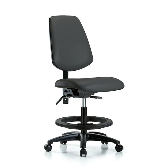 Blue Ridge Ergonomics VMBCH-MB-RG-T1-A0-BF-RC-8605 Rutledge Vinyl Chair - Medium Bench Height with Medium Back, Seat Tilt, Black Foot Ring, & Casters in Charcoal Trailblazer™ Vinyl