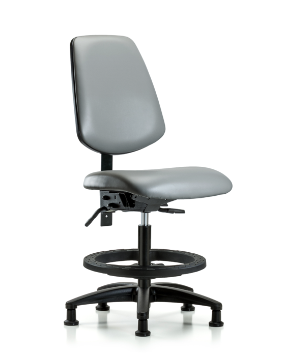 Blue Ridge Ergonomics VMBCH-MB-RG-T1-A0-BF-RG-8840 Rutledge Vinyl Chair - Medium Bench Height with Medium Back, Seat Tilt, Black Foot Ring, & Stationary Glides in Sterling Supernova™ Vinyl