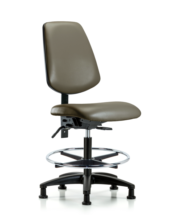 Blue Ridge Ergonomics VMBCH-MB-RG-T1-A0-CF-RG-8809 Rutledge Vinyl Chair - Medium Bench Height with Medium Back, Seat Tilt, Chrome Foot Ring, & Stationary Glides in Taupe Supernova™ Vinyl