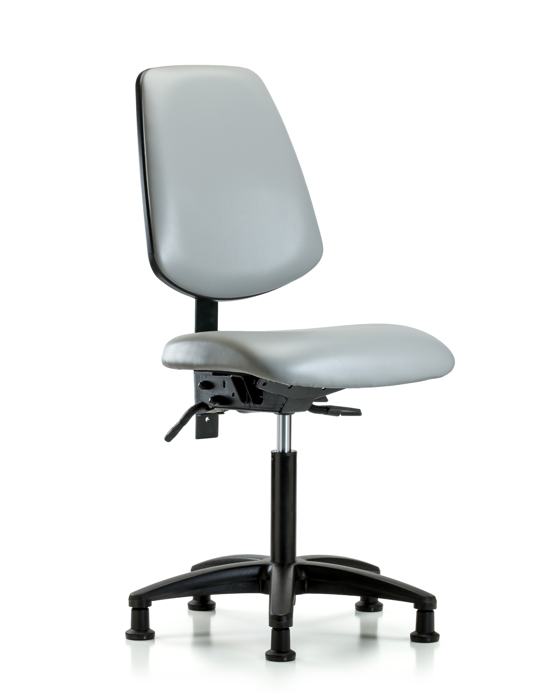 Blue Ridge Ergonomics VMBCH-MB-RG-T1-A0-NF-RG-8567 Rutledge Vinyl Chair - Medium Bench Height with Medium Back, Seat Tilt, & Stationary Glides in Dove Trailblazer™ Vinyl