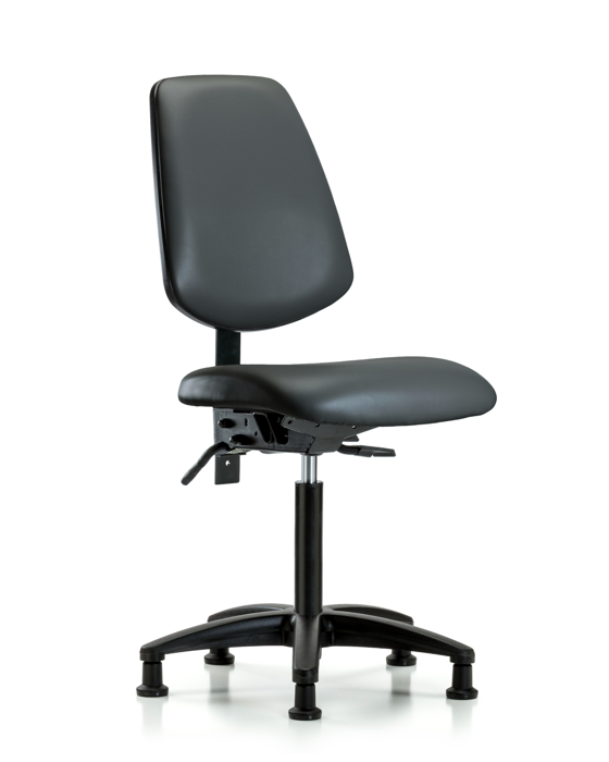 Blue Ridge Ergonomics VMBCH-MB-RG-T1-A0-NF-RG-8823 Rutledge Vinyl Chair - Medium Bench Height with Medium Back, Seat Tilt, & Stationary Glides in Carbon Supernova™ Vinyl