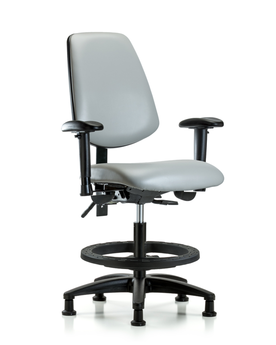 Blue Ridge Ergonomics VMBCH-MB-RG-T1-A1-BF-RG-8567 Rutledge Vinyl Chair - Medium Bench Height with Medium Back, Seat Tilt, Adjustable Arms, Black Foot Ring, & Stationary Glides in Dove Trailblazer™ Vinyl