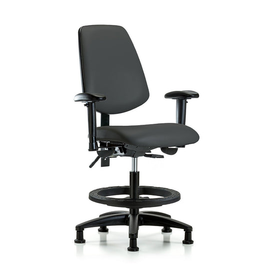 Blue Ridge Ergonomics VMBCH-MB-RG-T1-A1-BF-RG-8605 Rutledge Vinyl Chair - Medium Bench Height with Medium Back, Seat Tilt, Adjustable Arms, Black Foot Ring, & Stationary Glides in Charcoal Trailblazer™ Vinyl