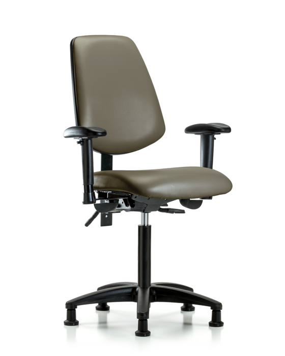 Blue Ridge Ergonomics VMBCH-MB-RG-T1-A1-NF-RG-8809 Rutledge Vinyl Chair - Medium Bench Height with Medium Back, Seat Tilt, Adjustable Arms, & Stationary Glides in Taupe Supernova™ Vinyl