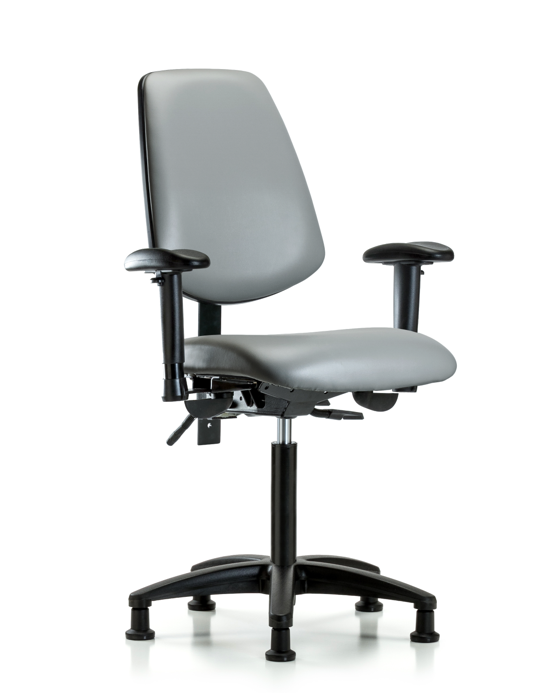 Blue Ridge Ergonomics VMBCH-MB-RG-T1-A1-NF-RG-8840 Rutledge Vinyl Chair - Medium Bench Height with Medium Back, Seat Tilt, Adjustable Arms, & Stationary Glides in Sterling Supernova™ Vinyl
