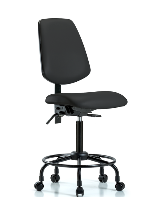 Blue Ridge Ergonomics VMBCH-MB-RT-T0-A0-RC-8540 Rutledge Vinyl Chair - Medium Bench Height with Round Tube Base, Medium Back, & Casters in Black Trailblazer™ Vinyl