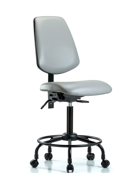 Blue Ridge Ergonomics VMBCH-MB-RT-T0-A0-RC-8567 Rutledge Vinyl Chair - Medium Bench Height with Round Tube Base, Medium Back, & Casters in Dove Trailblazer™ Vinyl