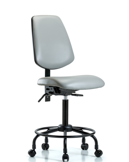 Blue Ridge Ergonomics VMBCH-MB-RT-T0-A0-RC-8567 Rutledge Vinyl Chair - Medium Bench Height with Round Tube Base, Medium Back, & Casters in Dove Trailblazer™ Vinyl