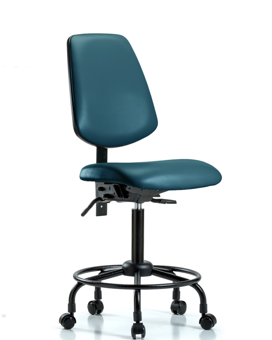 Blue Ridge Ergonomics VMBCH-MB-RT-T0-A0-RC-8801 Rutledge Vinyl Chair - Medium Bench Height with Round Tube Base, Medium Back, & Casters in Marine Blue Supernova™ Vinyl