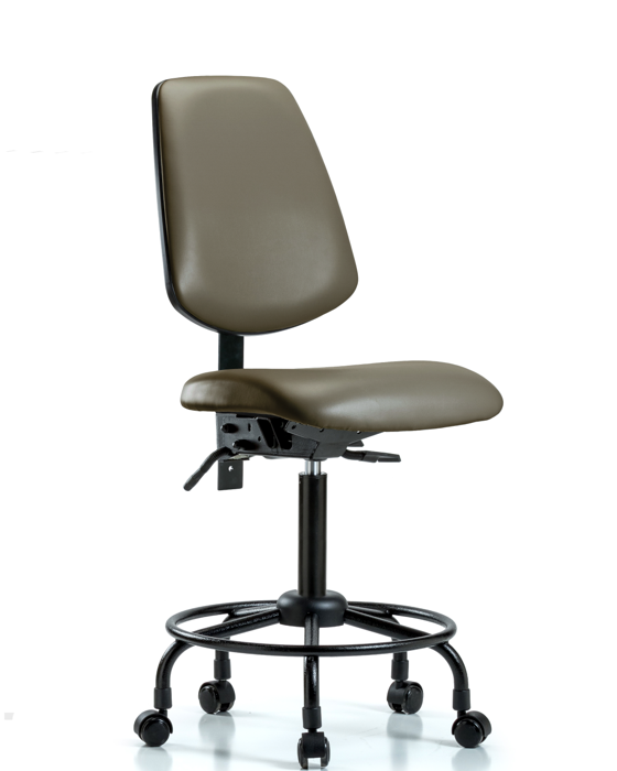 Blue Ridge Ergonomics VMBCH-MB-RT-T0-A0-RC-8809 Rutledge Vinyl Chair - Medium Bench Height with Round Tube Base, Medium Back, & Casters in Taupe Supernova™ Vinyl