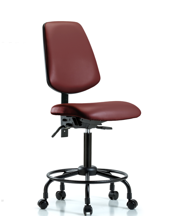 Blue Ridge Ergonomics VMBCH-MB-RT-T0-A0-RC-8815 Rutledge Vinyl Chair - Medium Bench Height with Round Tube Base, Medium Back, & Casters in Borscht Supernova™ Vinyl