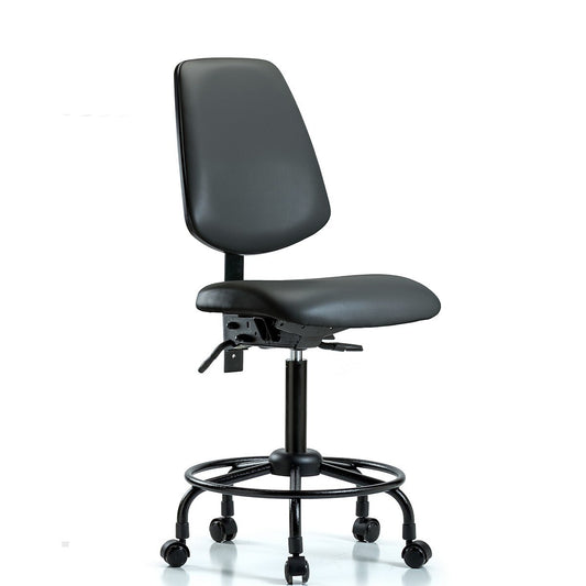 Blue Ridge Ergonomics VMBCH-MB-RT-T0-A0-RC-8823 Rutledge Vinyl Chair - Medium Bench Height with Round Tube Base, Medium Back, & Casters in Carbon Supernova™ Vinyl