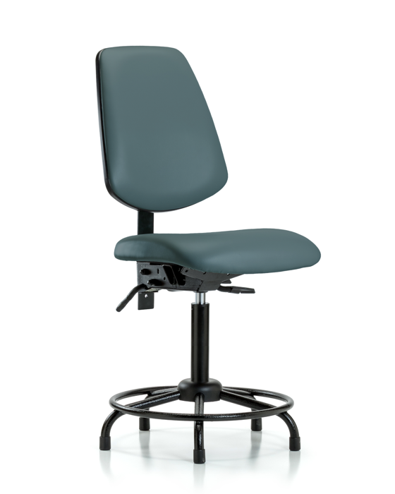 Blue Ridge Ergonomics VMBCH-MB-RT-T0-A0-RG-8546 Rutledge Vinyl Chair - Medium Bench Height with Round Tube Base, Medium Back, & Stationary Glides in Colonial Blue Trailblazer™ Vinyl