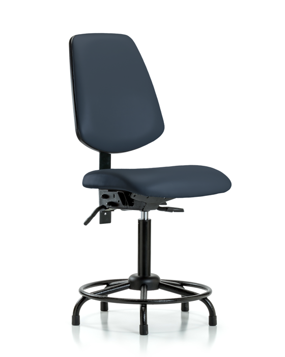 Blue Ridge Ergonomics VMBCH-MB-RT-T0-A0-RG-8582 Rutledge Vinyl Chair - Medium Bench Height with Round Tube Base, Medium Back, & Stationary Glides in Imperial Blue Trailblazer™ Vinyl