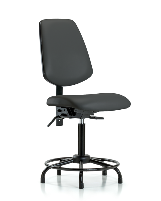 Blue Ridge Ergonomics VMBCH-MB-RT-T0-A0-RG-8605 Rutledge Vinyl Chair - Medium Bench Height with Round Tube Base, Medium Back, & Stationary Glides in Charcoal Trailblazer™ Vinyl