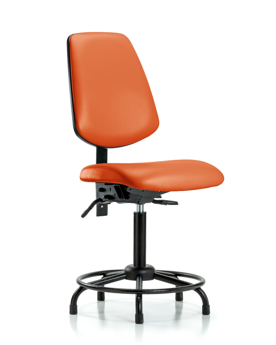 Blue Ridge Ergonomics VMBCH-MB-RT-T0-A0-RG-8613 Rutledge Vinyl Chair - Medium Bench Height with Round Tube Base, Medium Back, & Stationary Glides in Orange Kist Trailblazer™ Vinyl