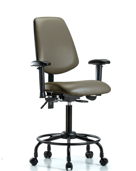 Blue Ridge Ergonomics VMBCH-MB-RT-T0-A1-RC-8809 Rutledge Vinyl Chair - Medium Bench Height with Round Tube Base, Medium Back, Adjustable Arms, & Casters in Taupe Supernova™ Vinyl